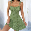 Floral Mini Dress Spaghetti Strap Tie Shoulder Ruffle Summer Boho Dresses