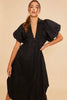 Sophisticated Elegant Black Puff Sleeve Midi Dress Luxury Dress for Women Timeless Women Dress by Stevvex