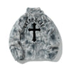 Retro Cross Embroidered Lambswool Faux Rabbit Fur Coat Men And Women Loose Couple Cotton Clothes