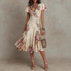 Ruffled Hem Maxi Dress – V-Neck Satin A-Line Color Block Dress by FitiqueFit