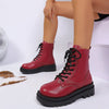 Women’s Round Toe Plus Size Lace-Up Chunky Sole Ankle Boots by FitiqueFit