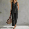 Women's Sleeveless V-Neck Top & Full-Length Pants Two-Piece Set by FitiqueFit