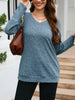 V-Neck Textured Knit Long Sleeve T-Shirt by Simply Love