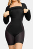 Elegant Black Full Size Built-In Shapewear Square Neck Long Sleeve Dress Sculpting Fit Dress for Women by Stevvex