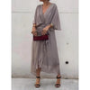 Batwing Sleeve V-Neck Midi Dress – Tied Irregular Hem Fairy Dress by FitiqueFit