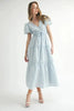 Eyelet Lace Puff Sleeve V Neck Midi Dress For Women – Elegant Fluttering Eyelet Lace Midi Dress, Puff Sleeve Detail, Timeless V Neck Design, Sophisticated Summer Dress by Stevvex