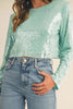 Minted Shoulder Padded Sequin Crop Top by Neon Spur
