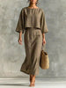 High Waist Long Skirt & 3/4 Sleeve Loose Top Set by FitiqueFit