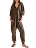 Women’s V-Neck Long Sleeve Solid Color Loose Jumpsuit With Two Side Pockets by FitiqueFit