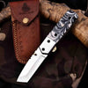Handmade Folding Knife with Cleaver Blade and Marble Resin Handle by JW SteelCrafts