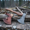 Handcrafted Damascus Utility Hatchet – Bearded Blade Style, Solid Wood Handle, Sheath Included by JW SteelCrafts