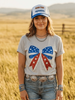Americana Patriotic Bow Sequin Patch Tee by Wild Junkie