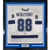 Framed Autographed/Signed Andrei Vasilevskiy 35x39 Tampa Bay White Hockey Jersey PSA/DNA COA by Hall of Fame Sports Memorabilia