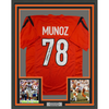 Framed Autographed/Signed Anthony Munoz 35x39 Cincinnati Orange Football Jersey Beckett BAS COA by Hall of Fame Sports Memorabilia