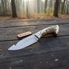 Handmade Damascus Gut Hook Skinner Knife With Deer Horn Handle by JW SteelCrafts