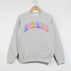 Retro Motherhood Sweatshirt | Colorful Collegiate Mom Crewneck by Hey Jude Graphic Tees