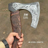 Hand-Engraved Viking Bearded Axe with Carved Hardwood Handle – Damascus Steel Blade | JW SteelCrafts by JW SteelCrafts