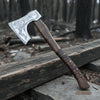 Hand Forged Carbon Steel Viking Axe with Carved Ash Wood Handle and Leather Grip by JW SteelCrafts