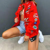 Autumn and Winter Sports Style Red Printed Casual Loose Long Sleeve Coat Jacket For Women Oversized Jackets for Women by Stevvex