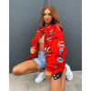 Autumn and Winter Sports Style Red Printed Casual Loose Long Sleeve Coat Jacket For Women Oversized Jackets for Women by Stevvex