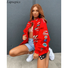 Autumn and Winter Sports Style Red Printed Casual Loose Long Sleeve Coat Jacket For Women Oversized Jackets for Women by Stevvex
