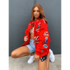 Autumn and Winter Sports Style Red Printed Casual Loose Long Sleeve Coat Jacket For Women Oversized Jackets for Women by Stevvex