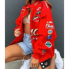 Autumn and Winter Sports Style Red Printed Casual Loose Long Sleeve Coat Jacket For Women Oversized Jackets for Women by Stevvex