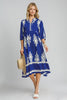 Royal Blue Printed Notched Midi Dress Elegant & Timeless Dress For Every Occasion by Stevvex