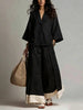 Women's Cotton-Linen V-Neck 3/4 Sleeve Shirt & Wide-Leg Pants Set by FitiqueFit