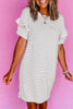 White Striped Round Neck Short Sleeve Mini Dress Casual & Playful Everyday Look Dress by Stevvex