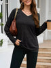 V-Neck Textured Knit Long Sleeve T-Shirt by Simply Love