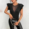 Women’s Summer Ruffle Mesh Panel Top – Short Sleeve Slim Fit Casual Tee Blouse by FitiqueFit