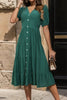 V-Neck Button Up Balloon Sleeve Midi Dress