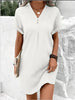 Button-Front V-Neck Dress – Short Sleeve Solid Casual Shirt Dress by FitiqueFit
