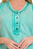Zenana Washed Half-Button Raw Edge Sleeveless Henley Top by FitiqueFit