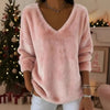 Women’s Plush V Neck Drop Shoulder Pullover Sweater by FitiqueFit