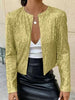 Elegant Women Full-Size Sequin Open Front Cropped Jacket With Glamorous Sparkle Luxury Women Party Jacket by Stevvex