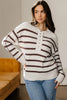 Brown Stripe Ribbed Henley Drop Shoulder Slouchy Sweater by Wild and Free Boutique