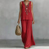 Women's Bohemian Wide-Leg Pants & V-Neck Vest Set – 3D Print by FitiqueFit