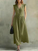 V-Neck Puff-Sleeve Dress with Pockets – Cotton Linen, 7 Colors by FitiqueFit