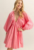 Plunge Balloon Sleeve Poplin Mini Dress with Pockets –Bold, Chic, Sexy and Trendy Plunge Neckline Dress with Balloon Sleeves and Functional Pockets by Stevvex