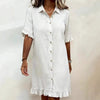 Women's Faux Denim Ruffle-Sleeve Shirt Dress by FitiqueFit
