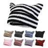 Women’s Hand Knitted Striped Cat Hat – Cute Warm Winter Beanie by FitiqueFit