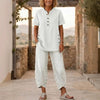 Women's Lapel Button-Up Top & Pants Two-Piece Set – Three-Quarter Sleeve by FitiqueFit