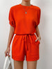 Waffle-Knit Round Neck T-Shirt and Pocketed Shorts Lounge Set