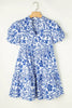 Royal Blue Printed Puff Sleeve Dress Stylish & Feminine Statement Dress For Every Occasion by Stevvex