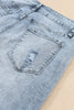 Sky Blue Light Wash Frayed Slim Fit High Waist Jeans