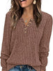 Ribbed Knit Button-Front Long Sleeve T-Shirt by Simply Love