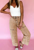 Smoke Gray Acid Wash Barrel Fit Denim Pants with Waist String by Wild and Free Boutique