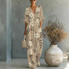 Women's Waist-Cinched V-Neck Printed Wide-Leg Jumpsuit by FitiqueFit